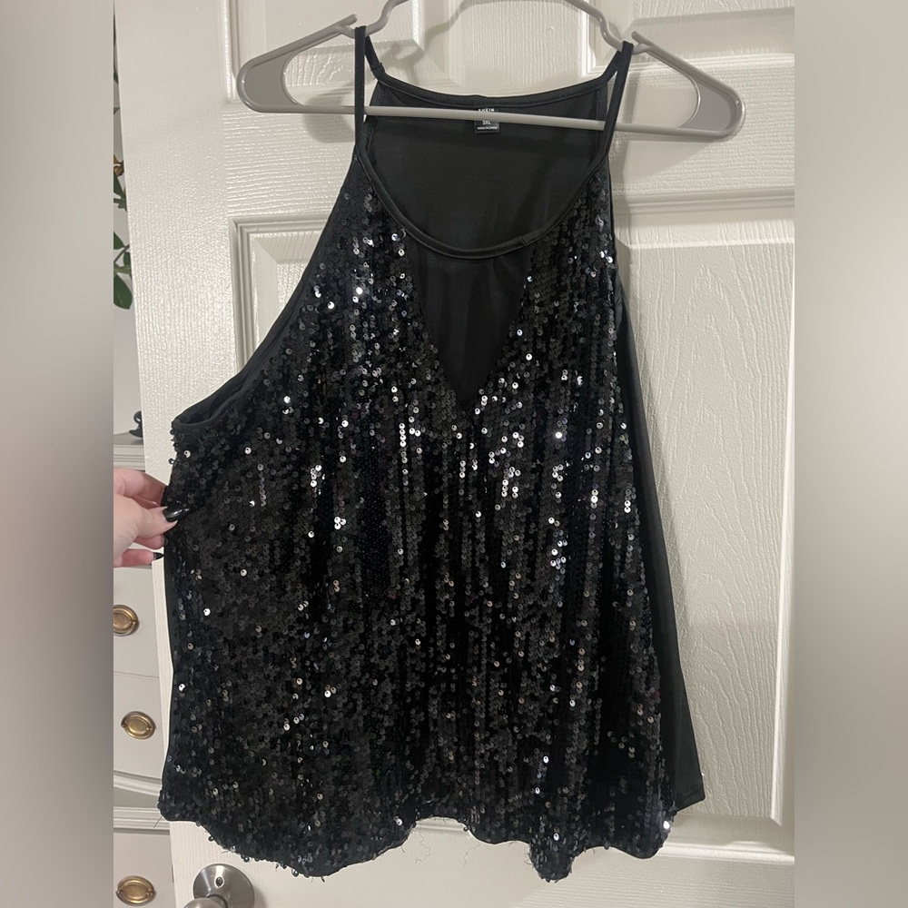 Black Sequin Halter Top